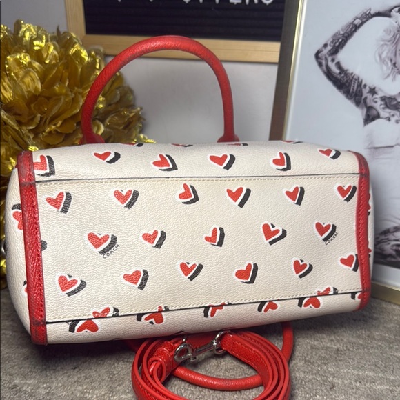 Coach Red and Cream Heart Satchel with Detachable Strap - Picture 12 of 16